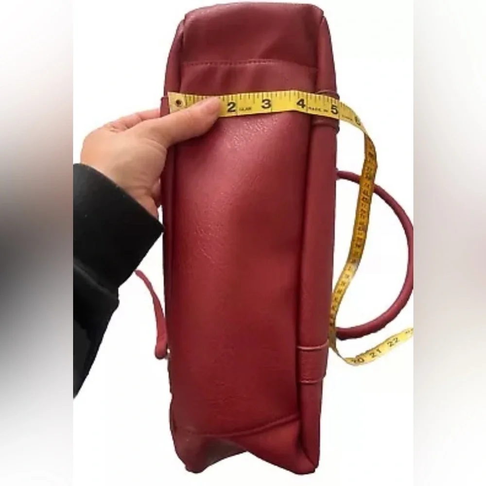 Rampage Large Convertible Crossbody Tote Handbag Red Faux Leather Gold Zip Front